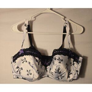 Cacique Womens Size 44DDD Underwire Bra Plus So Pretty Purple Bows Lace